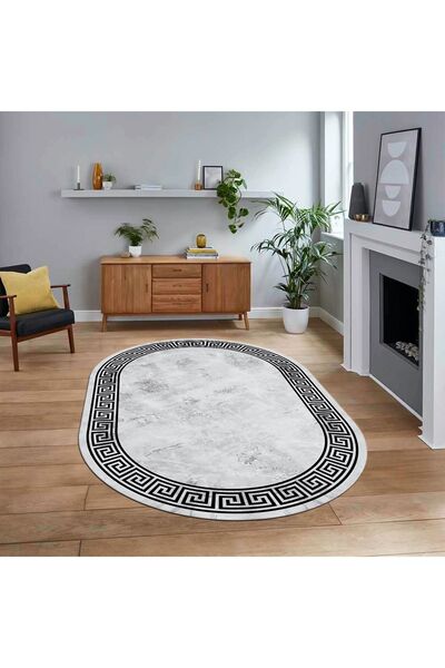 Viyana Home Dijital Kaymaz Taban Yıkanabilir Oval Çerçeveli Mutfak Salon Halı...