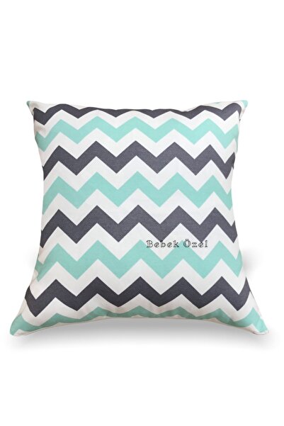 Bebek Özel Біло-сіро-м'ятно-зелена подушка з зигзагоподібним візерунком (43x4...