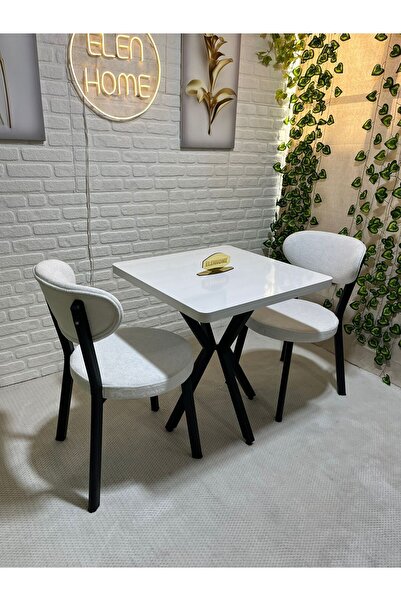 ELEN HOME ARYA Masa Sandalye Takımı 2 Kişilik Yemek Masası Takımı Mutfak Masası Takımı Teddy Kumaş