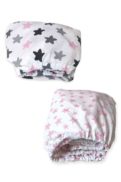 Bebek Özel Cotton Children's Fitted Sheet 90x190 (2 Pieces) Pink Stars
