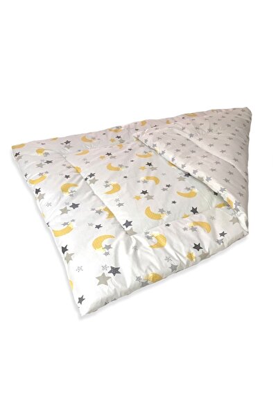 Bebek Özel Bebek Çocuk Yorganı Standart 100x150 cm Sarı Ay Yıldız Gri Yıldızlı