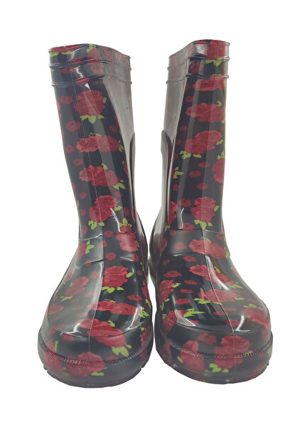 fafatara Çocuk Kırmızı Renk Çiçekli Iş Bahçe Su Geçirmez Yağmur Çizmesi
