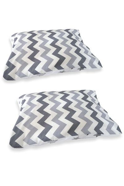 Bebek Özel Child Adult Pillow Case 50x70 Cm (2 Pieces) White Gray Zigzag