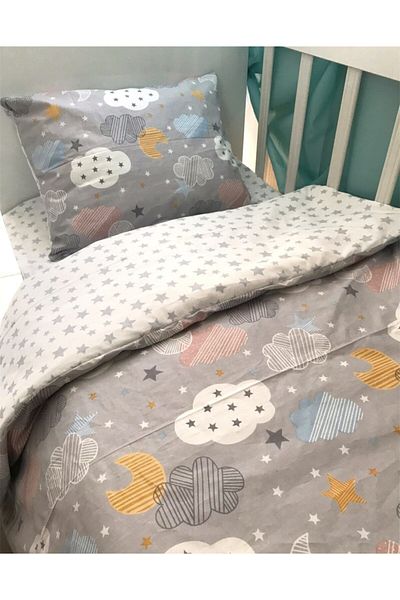Bebek Özel Set cuvertură de pilota pentru copii din bumbac pentru adolescent, Gri Moon Cloud