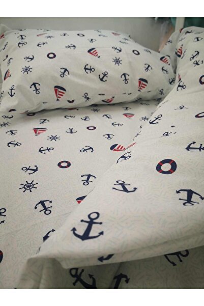 Bebek Özel Pamuklu Bebek/çocuk Yastık Çarşaf Yorgan Seti Denizci Çıpalı 60x12...