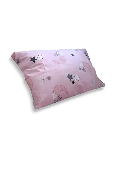Bebek Özel Baby Kids Pillow (1 Pillowcase and 1 Pillow) (35x45 cm) Pink Crescent Star