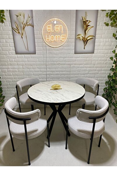 ELEN HOME Mutfak Masası Takımı, Yuvarlak Masa Sandalye , 4 Kişilik Yuvarlak Masa Takımı (lak Panel Parlak )