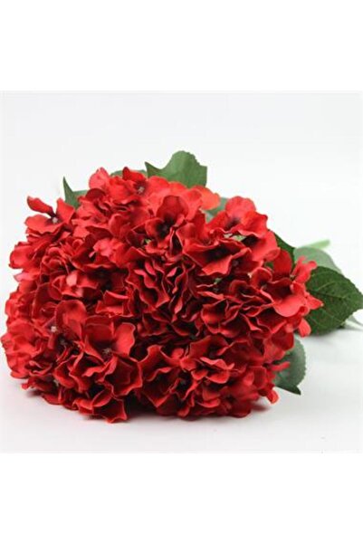 Nettenevime Artificial Flower Hydrangea Bunch Red 5 Heads Large Size 43 cm