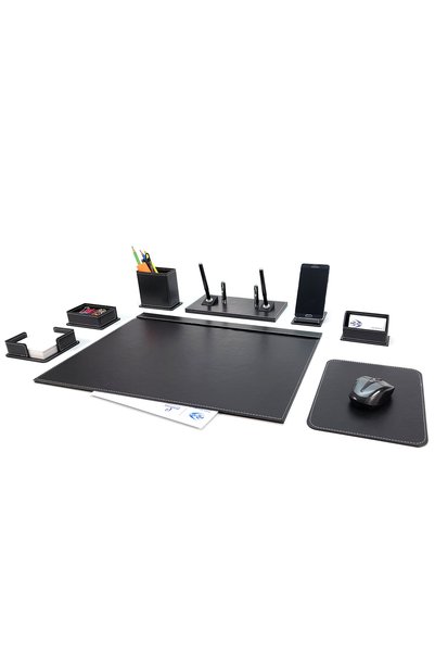 prozenis Pr608 Double Pen Black Color Leather Desk Mat Set 8 Pieces