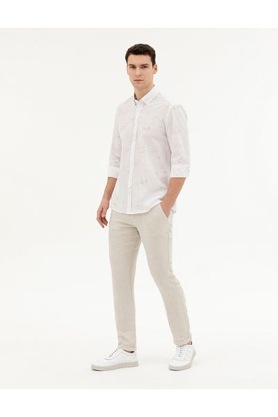 Pierre Cardin Pierre Cardin Ανδρικό λινό παντελόνι Slim Fit - G021SZ078.000.1887750 Elena 011 Μπεζ