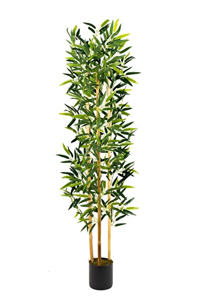 YAPAY ÇİÇEKÇİNİZ Yapay Yoğun Yapraklı Dekoratif Bambu Ağacı 3 Gövde 150cm