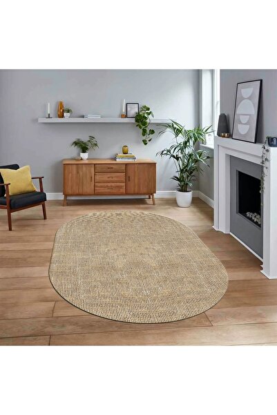 Viyana Home Dijital Baskılı Kaymaz Yıkanabilir Oval Jüt-Hasır Desen Mutfak Sa...