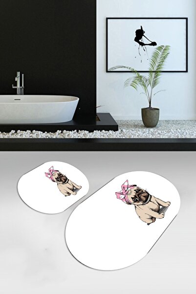 Alkilim طقم حمام بيضاوي مطبوع رقمي مضاد للانزلاق وقابل للغسل بنمط الكلب، N-O-...