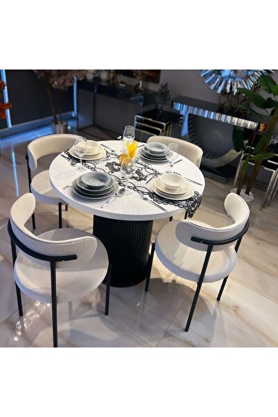 ELEN HOME Mutfak Masası Takımı, Yuvarlak Masa Sandalye 4 Kişilik Mutfak Masas...