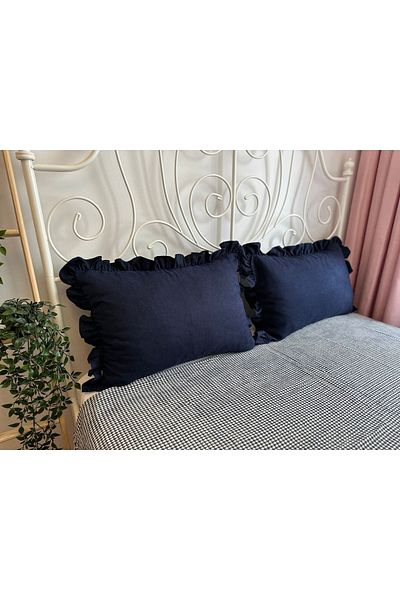 Decamor home Față de pernă de pat cu volante bleumarin 2 buc