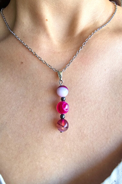 NBS Beautiful Naturel Stones قلادة من العقيق الوردي مرصعة بالأحجار الطبيعية -...