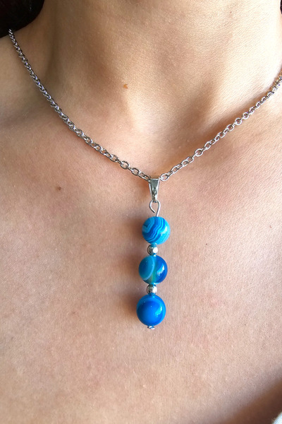 NBS Beautiful Naturel Stones Natural Stone Blue Agate - Real Necklace (For Po...