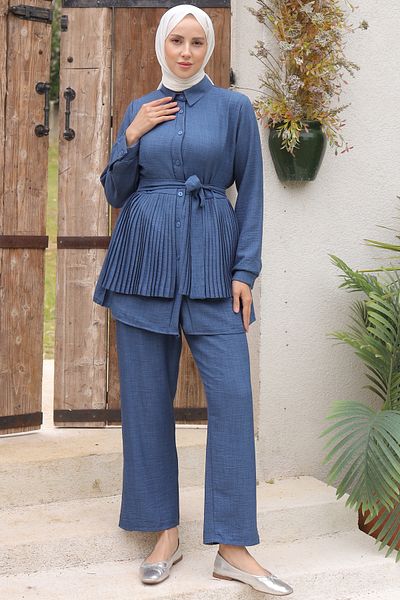 benguen 3944 Indigo Double Set - Pleat Detailed