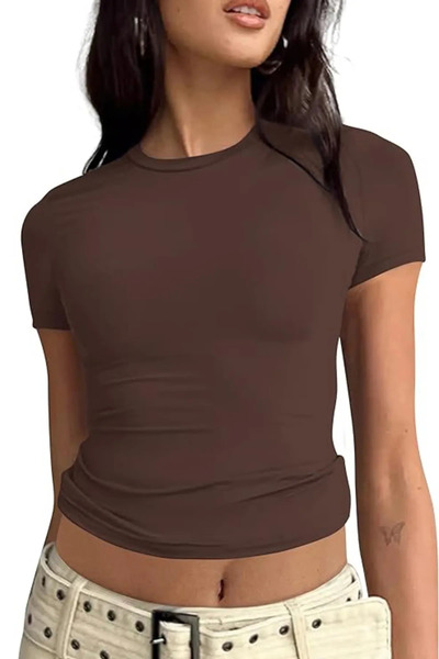 ecemore رقبة دائرية للنساء - جسم بني مرن