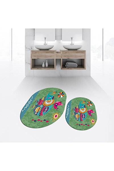 Hey Home قاعدة مطبوعة رقمية غير قابلة للانزلاق قابلة للغسل بيضاوية مزدوجة للح...