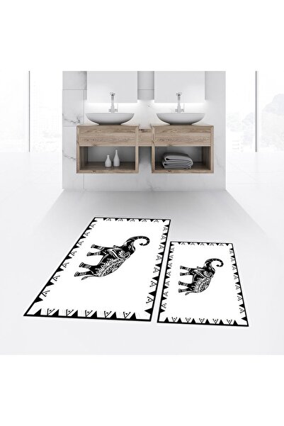 Hey Home قاعدة مطبوعة رقمية غير قابلة للانزلاق قابلة للغسل بساط حمام مزدوج، V...