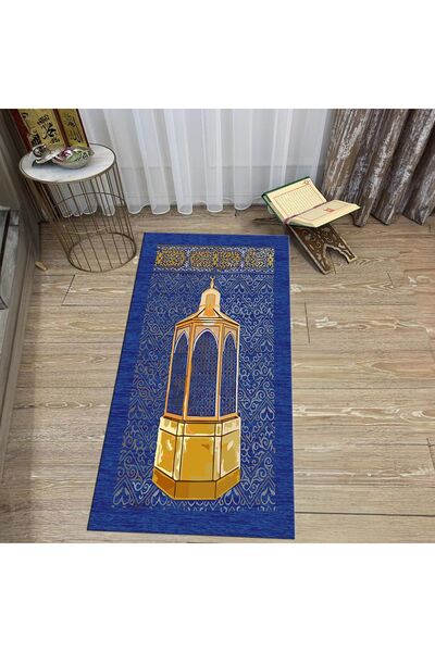 Hey Home سجادة صلاة مطبوعة رقمية قابلة للغسل، V-SECCADE-43-BLUE
