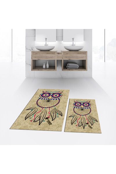 Hey Home سجادة حمام مزدوجة مطبوعة رقمية مضادة للانزلاق وقابلة للغسل، V-KLOZET...