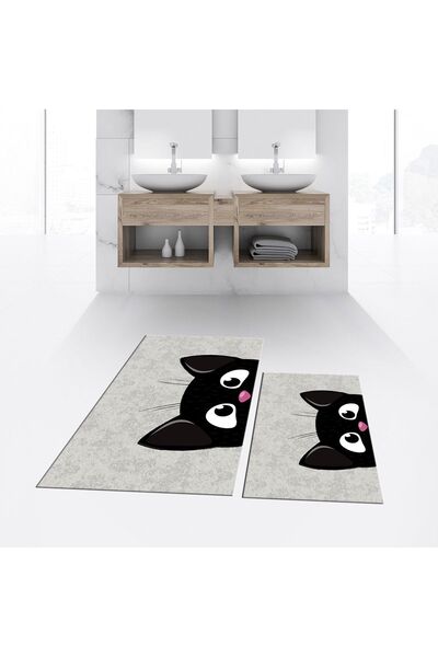 Hey Home سجادة حمام مزدوجة مطبوعة رقمية مضادة للانزلاق وقابلة للغسل، مقعد الم...