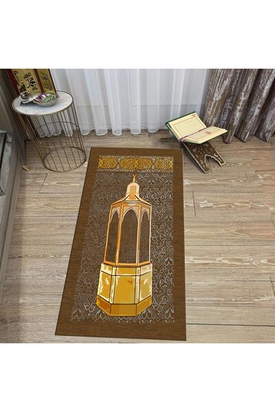 Hey Home سجادة صلاة هدية مطبوعة رقمية قابلة للغسل، V-SECCADE-43-BROWN،