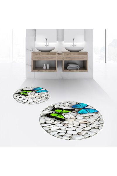 Hey Home طقم مرحاض دائري مزدوج مطبوع رقميًا وغير قابل للانزلاق وقابل للغسل، V...