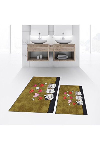 Hey Home Digital Printed Non-Slip Base Washable Double Bathroom Mat Toilet Se...