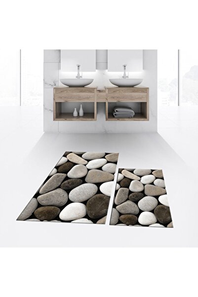 Hey Home Digital Printed Non-Slip Base Washable Double Bathroom Mat Toilet Se...