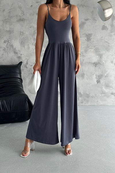 MOZENA Sandy Fabric Smoked Jumpsuit - Adjustable Strap