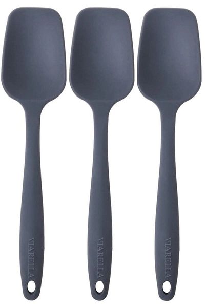 viarella Gray Silicone Spoon Set - 3 Pieces, Heat Resistant, Fireproof and Scratch-Proof, 27cm