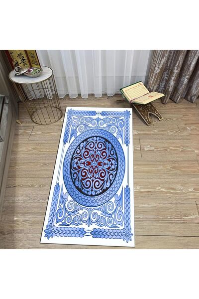 Hey Home سجادة صلاة للصلاة مطبوعة رقمية قابلة للغسل V-SECCADE-37-Blue