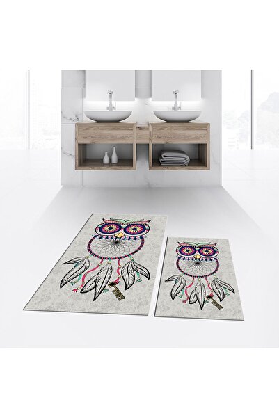 Hey Home سجادة حمام مزدوجة مطبوعة رقمية مضادة للانزلاق وقابلة للغسل، مقعد الم...