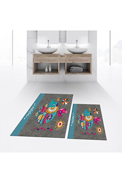 Hey Home سجادة حمام مزدوجة مطبوعة رقمية مضادة للانزلاق وقابلة للغسل، V-KLOZET...