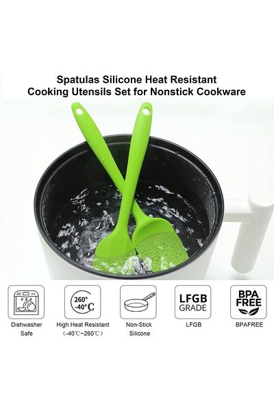 viarella Green Silicone Spoon - Heat Resistant, Fireproof and Non-Stick, Anti-Scratch 27cm