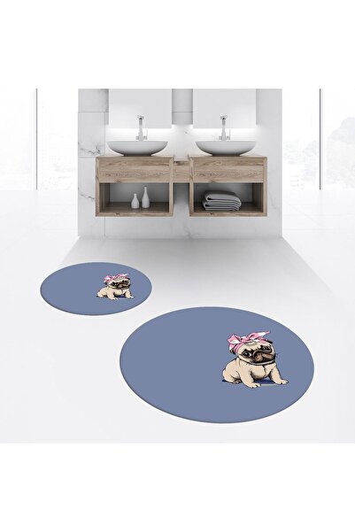 Hey Home Digital Printed Non-Slip Washable Round Double Bath Mat Toilet Seat ...