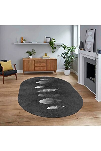 Hey Home Dijital Baskılı Kaymaz Taban Yıkanabilir Oval Modern Yolluk Salon Ha...