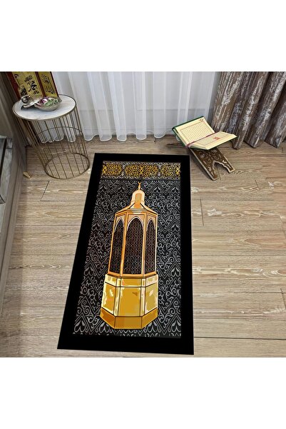 Hey Home سجادة صلاة مطبوعة رقمية قابلة للغسل، V-SECCADE-43-BLACK