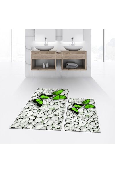 Hey Home سجادة حمام مزدوجة مطبوعة رقمية مضادة للانزلاق وقابلة للغسل، مقعد الم...