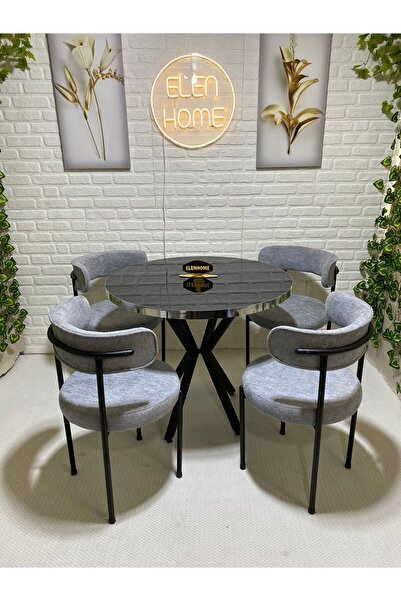 ELEN HOME Mutfak Masası Takımı, Yuvarlak Masa Sandalye , 4 Kişilik Yuvarlak M...