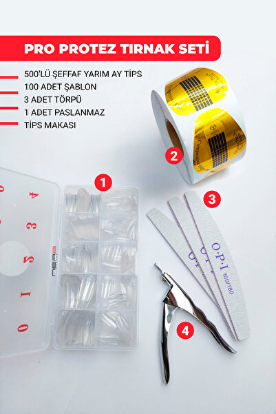 Nera Classy PRO PROTEZ TIRNAK SETİ, 500'lü Yarım Ay Tips, Tips Makası, 100'lü...