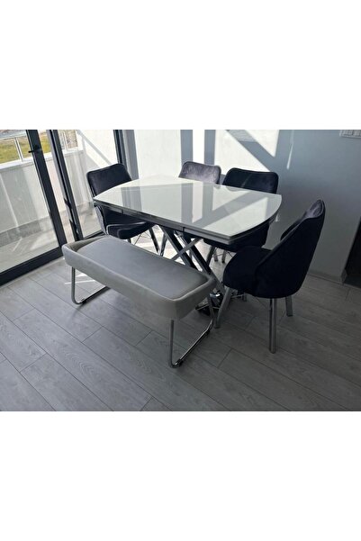 ELEN HOME Elisa 6 Kişilik (AÇILIR 80X130 60) Masa Sandalye Yemek Masası Takımı Yemek Masası