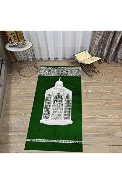 Hey Home سجادة صلاة للصلاة مطبوعة رقمية قابلة للغسل، V-SECCADE-42-GREEN