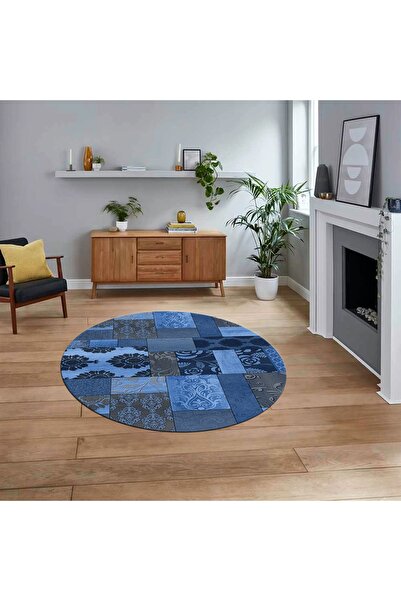 Hey Home Dijital Baskılı Kaymaz Yıkanabilir Yuvarlak Patchwork Mutfak Salon H...
