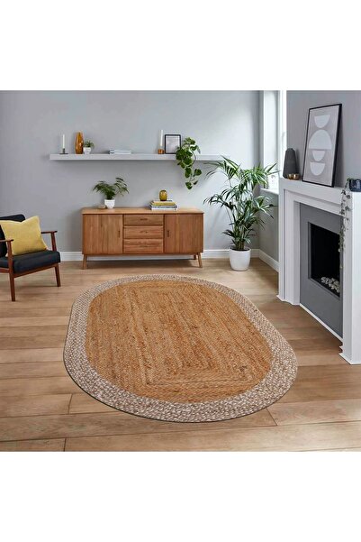 Hey Home Dijital Baskılı Kaymaz Yıkanabilir Oval Jüt-Hasır Desen Mutfak Salon...
