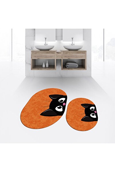 Hey Home طقم مرحاض مزدوج بيضاوي مطبوع رقميًا وغير قابل للانزلاق وقابل للغسل، ...