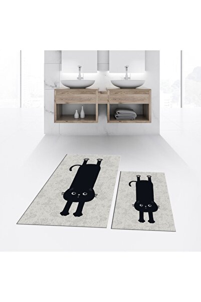 Hey Home Digital Printed Non-Slip Base Washable Double Bathroom Mat Toilet Se...